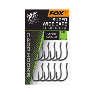 Fox Carp Hooks PTFE - Super Wide Gape (Outturned Eye)